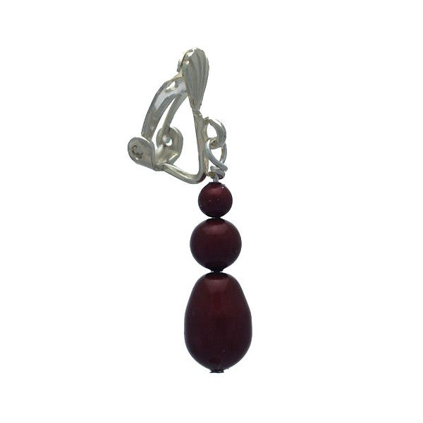 PORTIA Silver Plated Bordeaux Glass Bead Clip On Earrings