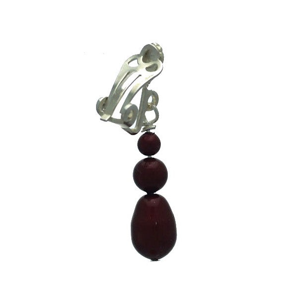 PORTIA Silver Plated Bordeaux Glass Bead Clip On Earrings