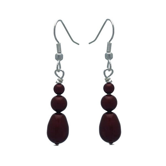 PORTIA Silver Plated Bordeaux Glass Bead Hook Earrings