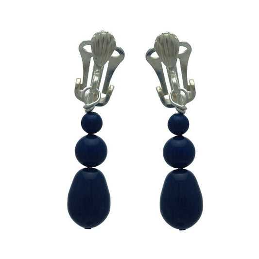 PORTIA Silver Plated Dark Lapis Glass Bead Clip On Earrings