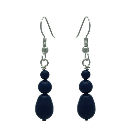 PORTIA Silver Plated Dark Lapis Glass Bead Hook Earrings