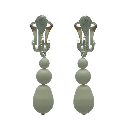 PORTIA Silver Plated Ivory Glass Bead Clip On Earrings