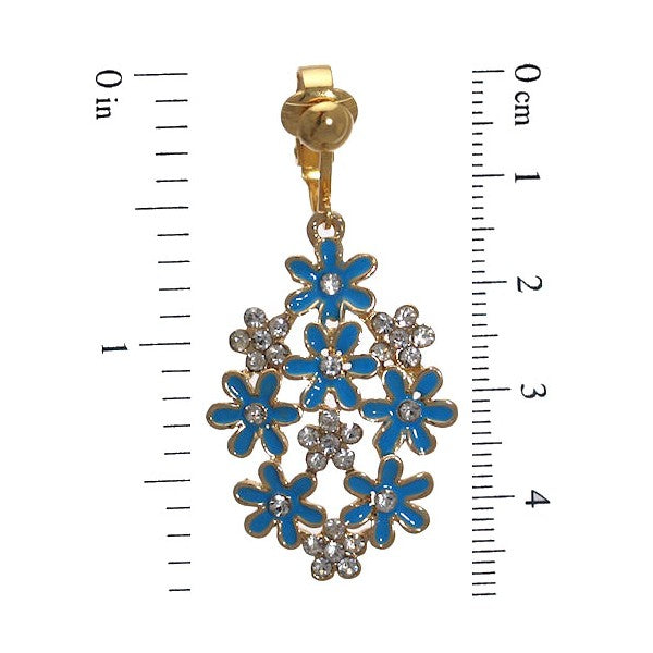 PRETTY Gold plated Turquoise Flower Crystal Clip On Earrings