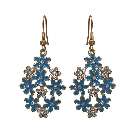 PRETTY Gold tone Turquoise Flower Crystal Hook Earrings