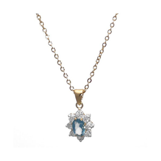 Princess Gold Plated Blue Topaz Crystal Necklace
