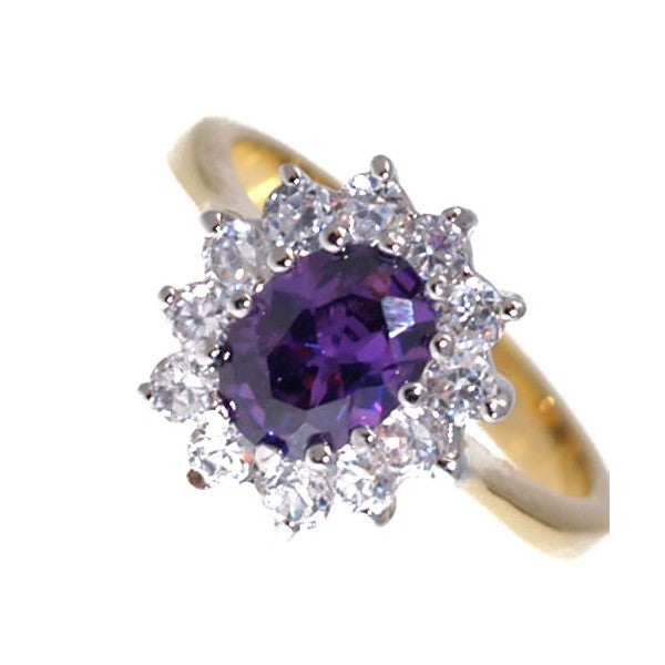 Princess Lge Gold Rhodium Plated Amethyst CZ Dress Ring sz N