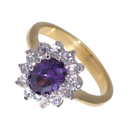 Princess Lge Gold Rhodium Plated Amethyst CZ Dress Ring sz N