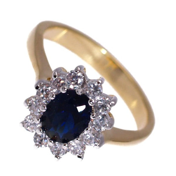 Princess Sml Gold Rhodium Plated Sapphire CZ Dress Ring sz R