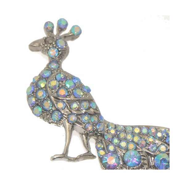 PRISSY Antique Silver Plated AB Crystal Peacock Brooch