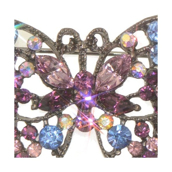 PRUDENCE Hematite Blue Pink Crystal Butterfly Brooch