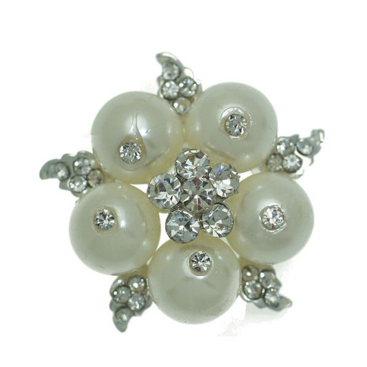 Prunus Silver tone Crystal faux Pearl Scarf Clip