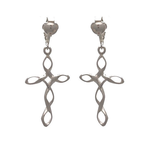 RACHELE Silver Plated Twisted Open Cross Clip On Earrings by VIZ