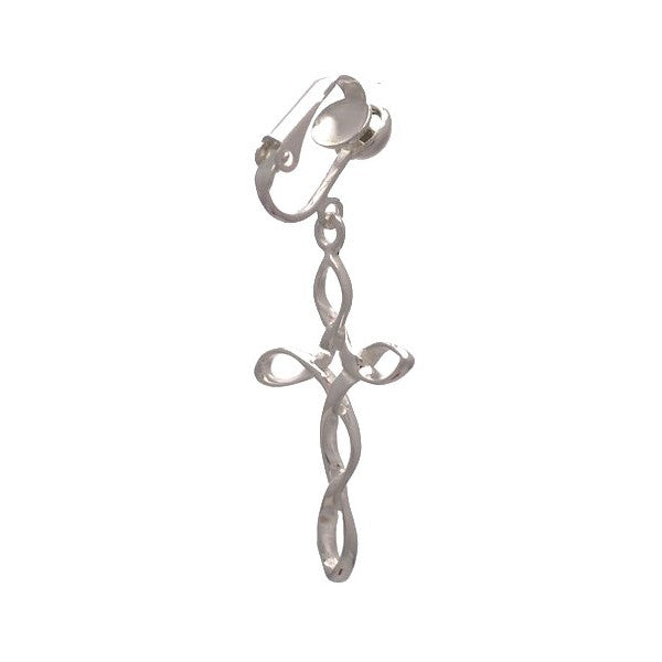 RACHELE Silver Plated Twisted Open Cross Clip On Earrings by VIZ