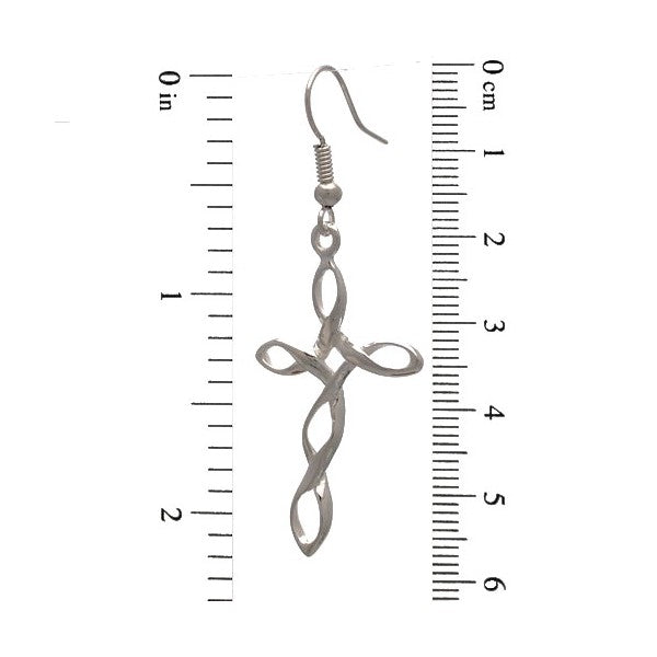 RACHELE Silver Plated Twisted Open Cross Hook Earrings by VIZ
