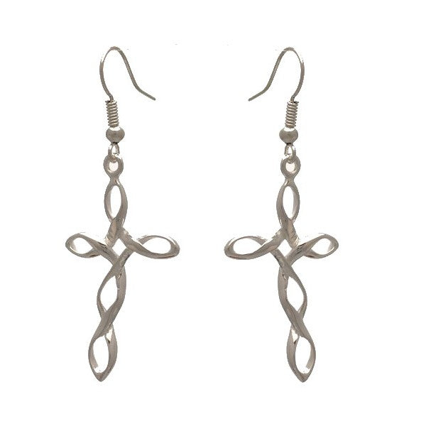 RACHELE Silver Plated Twisted Open Cross Hook Earrings by VIZ