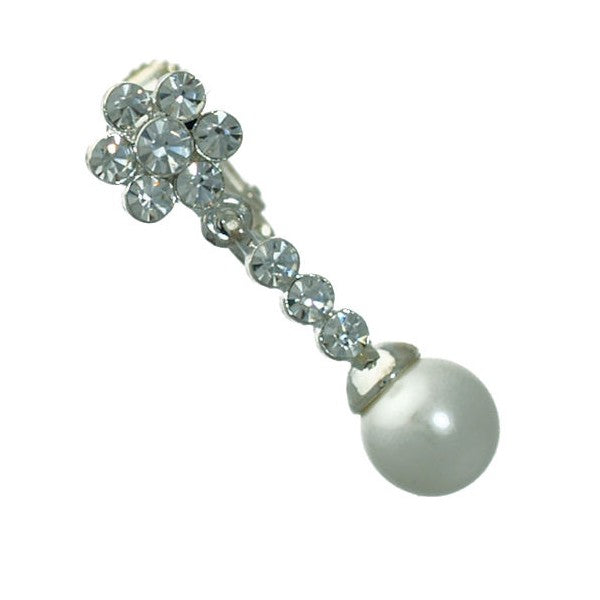 Rallentando Silver Crystal Pearl Clip On Earrings