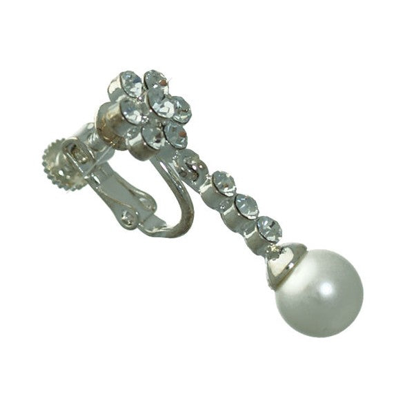 Rallentando Silver Crystal Pearl Clip On Earrings