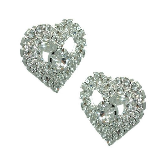 Ranae Silver tone Crystal Heart Clip On Earrings