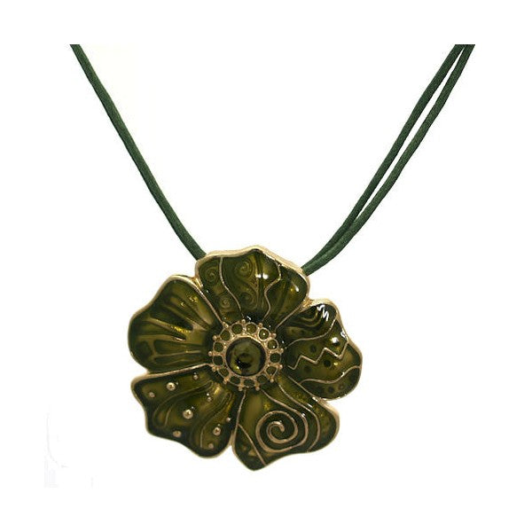 Reverie Gold tone Green Flower Necklace