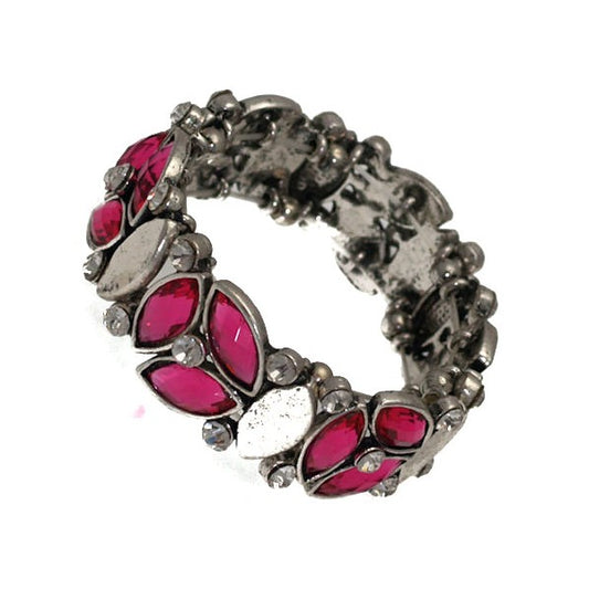 Rhianu Silver tone Fuchsia Crystal Elasticated Bracelet