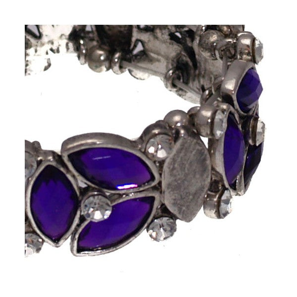 Rhianu Silver tone Purple Crystal Elasticated Bracelet