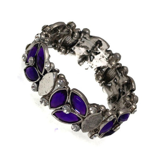 Rhianu Silver tone Purple Crystal Elasticated Bracelet