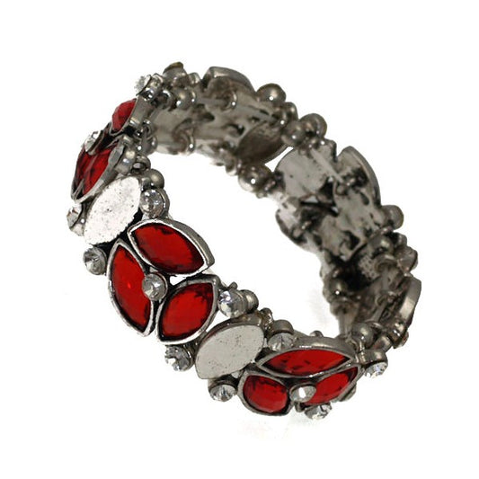 Rhianu Silver tone Red Crystal Elasticated Bracelet