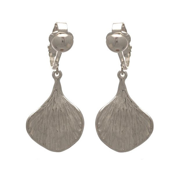 RICARDA Silver Plated Striated Petal Clip On Earrings by VIZ