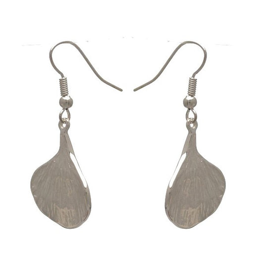 RICARDA Silver Plated Striated Petal Hook Earrings by VIZ