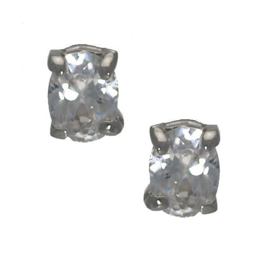 Ritz 8x6mm Silvertone  Crystal Post Stud earrings