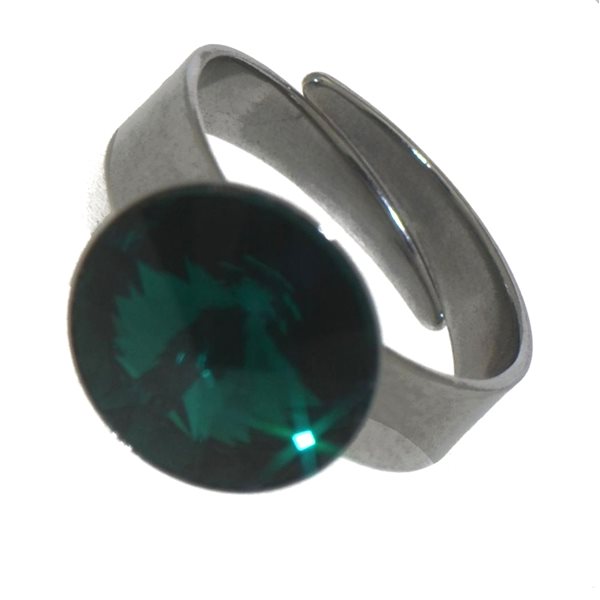 RIVOLI 12mm Stainless Steel Emerald Adjustable Ring