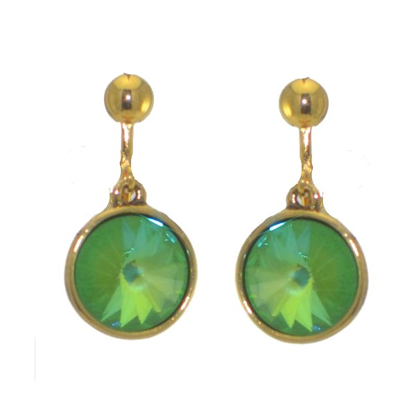 RIVOLI Gold plated Ultra Green Crystal Clip On Earrings