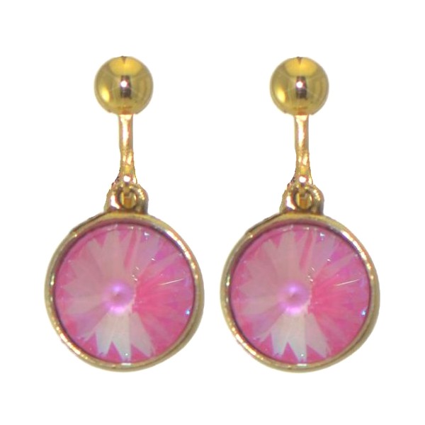 RIVOLI Gold plated Ultra Pink Crystal Clip On Earrings