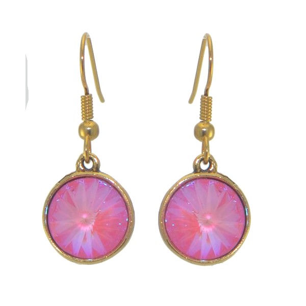 RIVOLI Gold plated Ultra Pink Crystal Hook Earrings