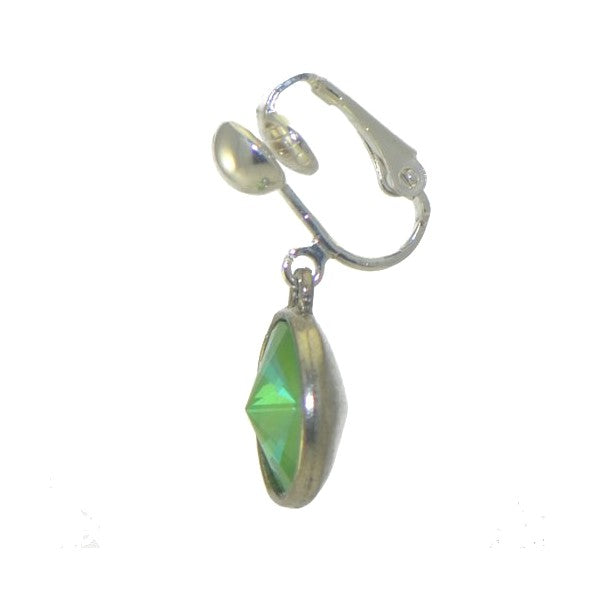 RIVOLI Silver plated Ultra Green Crystal Clip On Earrings