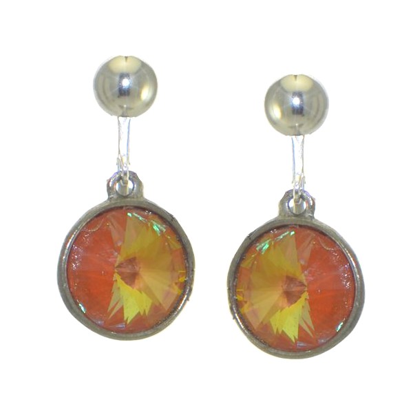 RIVOLI Silver plated Ultra Orange Crystal Clip On Earrings