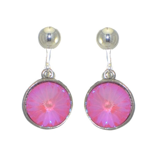 RIVOLI Silver  plated Ultra Pink Crystal Clip On Earrings