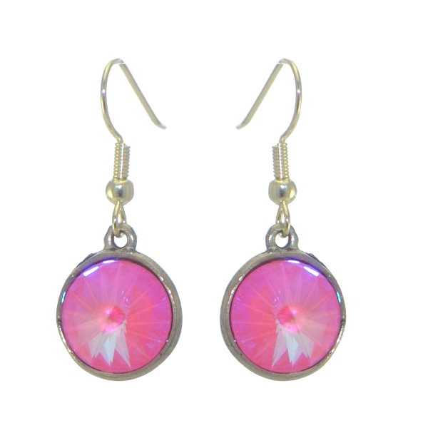 RIVOLI Silver plated Ultra Pink Crystal Hook Earrings