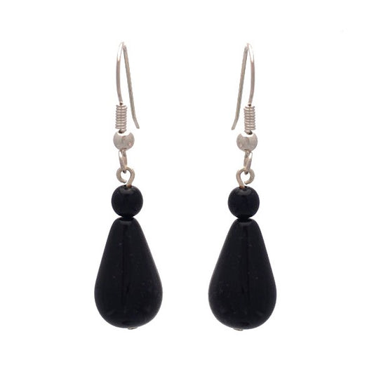 Riya Silver Black Pearl Drop Hook earrings