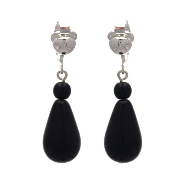 Riya Silver tone Black faux Pearl Drop Clip On earrings