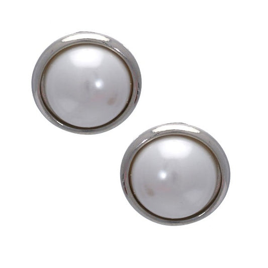 Romani Silver Plated White faux Pearl Post Earrings