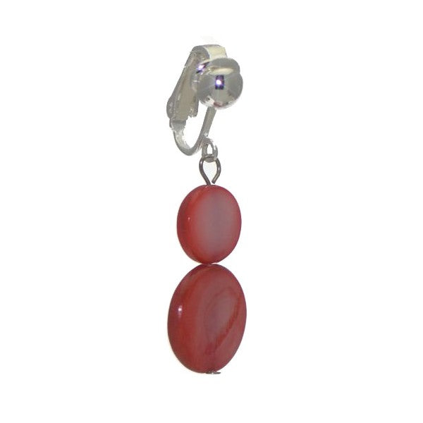 ROMIA Silver plated Red Double Disk Clip On Earrings