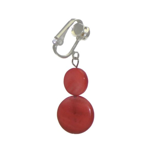 ROMIA Silver plated Red Double Disk Clip On Earrings