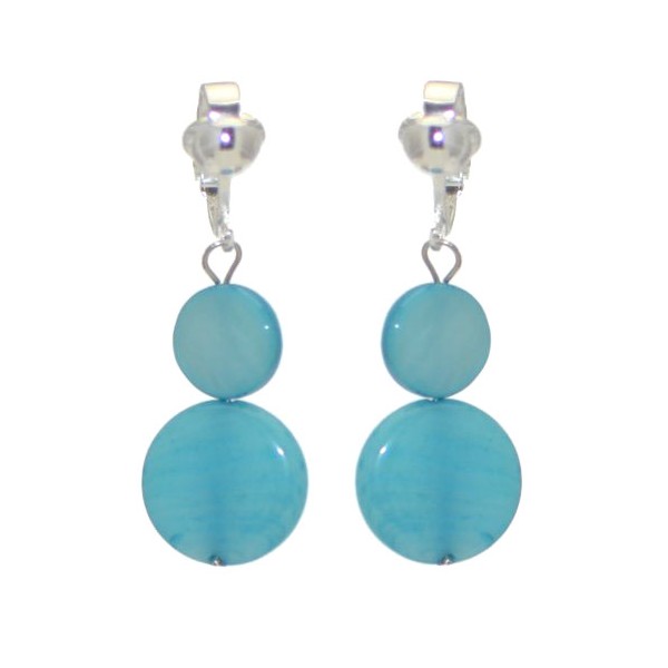 ROMIA Silver plated Turquoise Double Disk Clip On Earrings