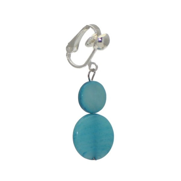 ROMIA Silver plated Turquoise Double Disk Clip On Earrings