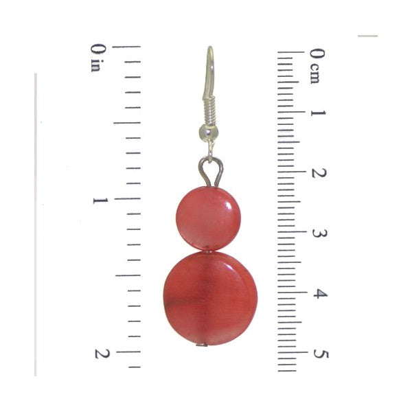 ROMIA Silver tone Red Double Disk Hook Earrings