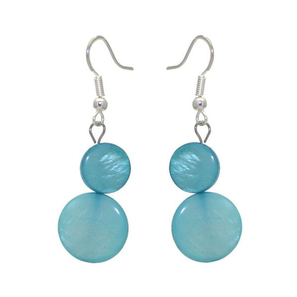 ROMIA Silver tone Turquoise Double Disk Hook Earrings