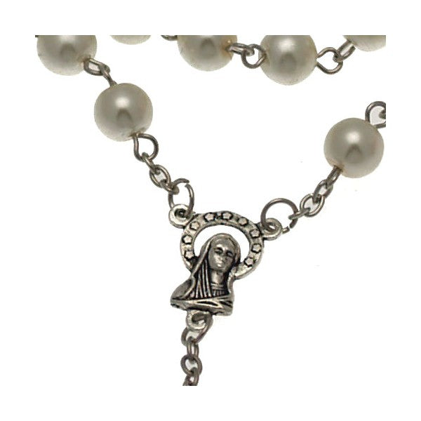 Rosarian White faux Pearl Rosary Necklace