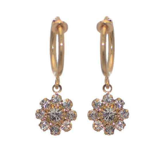 ROSINA CERCEAU Gold Plated Clear Crystal Flower Clip On earrings