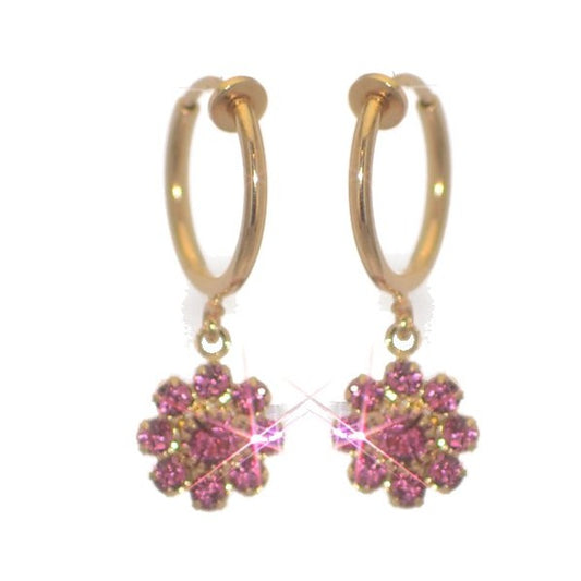 ROSINA CERCEAU Gold Plated Rose Crystal Clip On Earrings